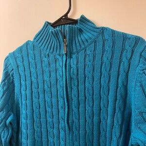 💯% L.L. Bean Blue Cable Knit Turtleneck Sweater 100% cotton